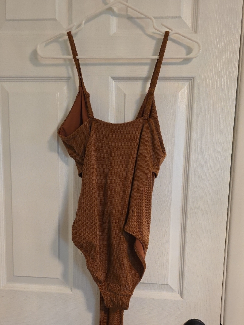 aerie Rust Brown Textured One-Piece Swimsuit with Front Tie - Picture 2 of 6